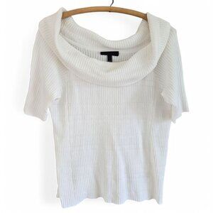 Lane Bryant 18/20 White Ribbed Knit Cowl Neck Sweater Off the Shoulder